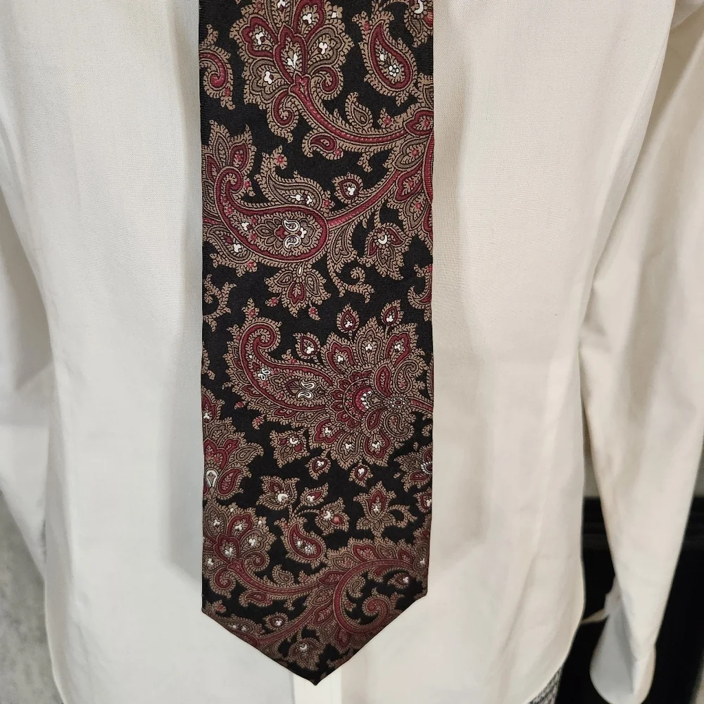 Vintage 80s Christian Dior Silk Black Paisley Tie Red Academia Designer Heritage
